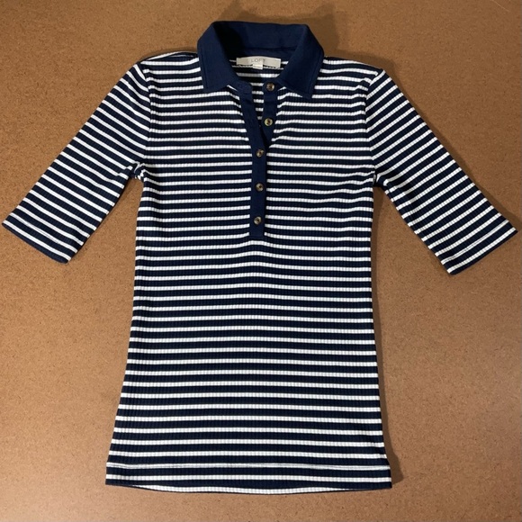 LOFT Navy and White Striped Button Down Shirt - Picture 5 of 8